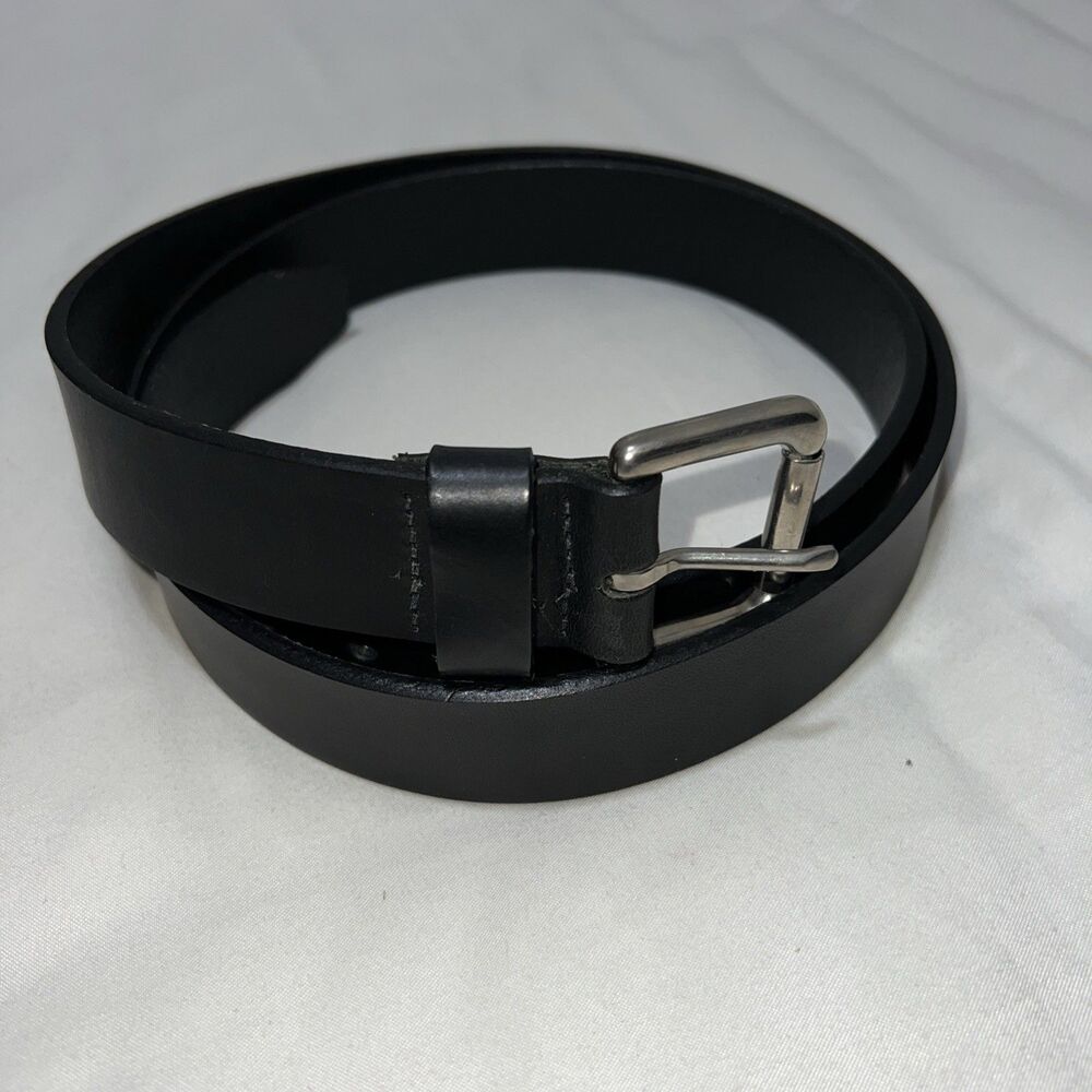 Black Full Grain Leather Belt Sz 48 Silver Tone Buckle Guatemala NEW